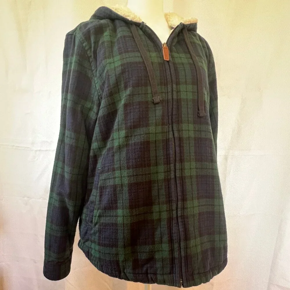 L.L.Bean Scotch Plaid Flannel Shirt Sherpa-Lined Zip Hoodie - Picture 6 of 14